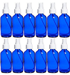 Perfume Studio 4 Oz Blue Cobalt Glass with White Spray Bottles/Perfume Oil Sample (Pack of 12)