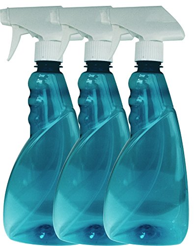 Professional 24oz Aqua Blue Ratchet Trigger Sprayer Bottle with a Ribbed Pistol Grip, 3 Pcs. PETE BPA/Phthalate Free Plastic Sprayer Perfect For DIY Cleaners, Repellents, Suntan, Gardening & more