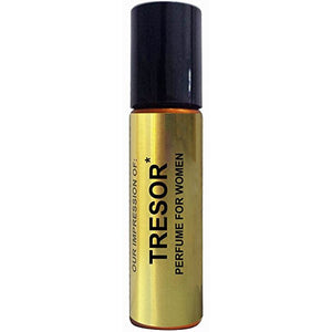 Perfume Studio Oil Impression of Tresor. Pure Concentrated Grade-A Parfum Oil in a .33 Ounce Golden Bronze Glass Roller Bottle (Perfume Oil Version, Not Original Brand)