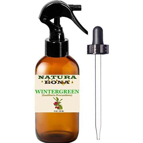 Wintergreen Essential Oil. 100% PURE THERAPEUTIC GRADE. Use as a pain reliever, as a natural lotion additive moisturizer. UNDILUTED!(4 oz Amber Glass Dropper/Trigger Sprayer; Senior Friendly Packaging)