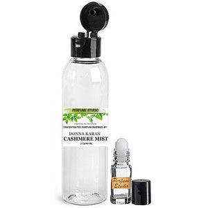 Wholesale Premium Perfume Oil Inspired by DK Cashmere Mist in a 2oz Clear Plastic Bottle and a 5ml Glass Roller Bottle
