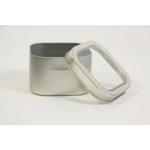 Tea Square Silver Can w/window - up to 3 oz capacity