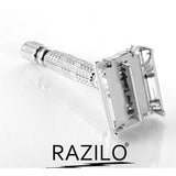 Heavy Duty Double Edge Chrome Safety Butterfly Razor for Men By Razilo®; Includes Mirrored Travel Case & 6 Platinum Coated Stainless Steel Double Edge Blades for Prolonged Use and a Smoother Shave